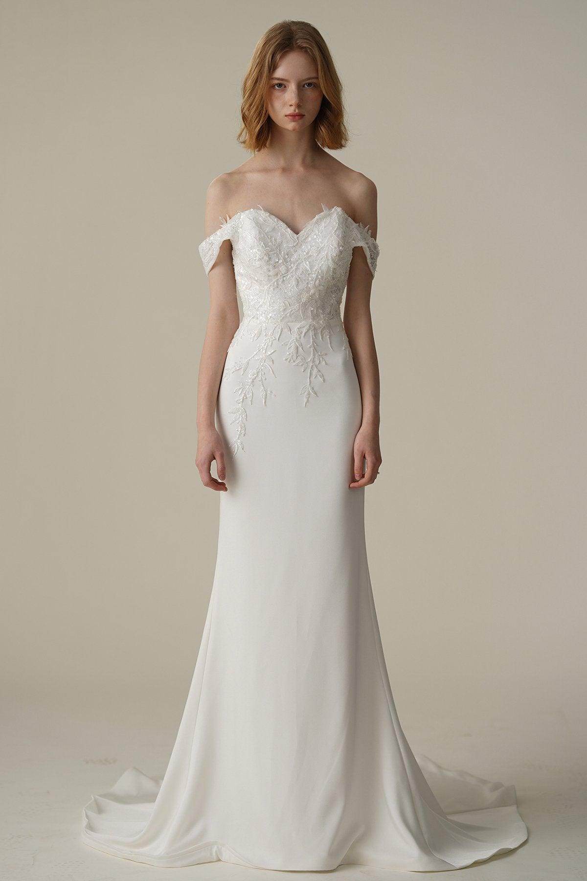 Mermaid Sweep-Brush Train Satin Lace Wedding Dress CW3087 - COCOMELODY